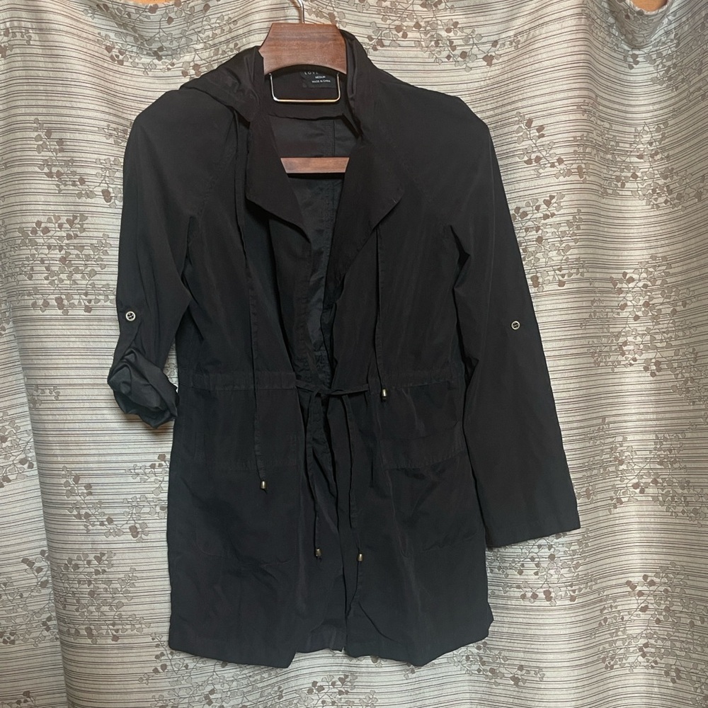 Love Tree Black Hooded Trench Jacket Timeless Design